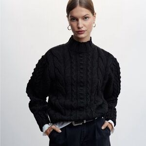 Mango Black Braided turtleneck sweater